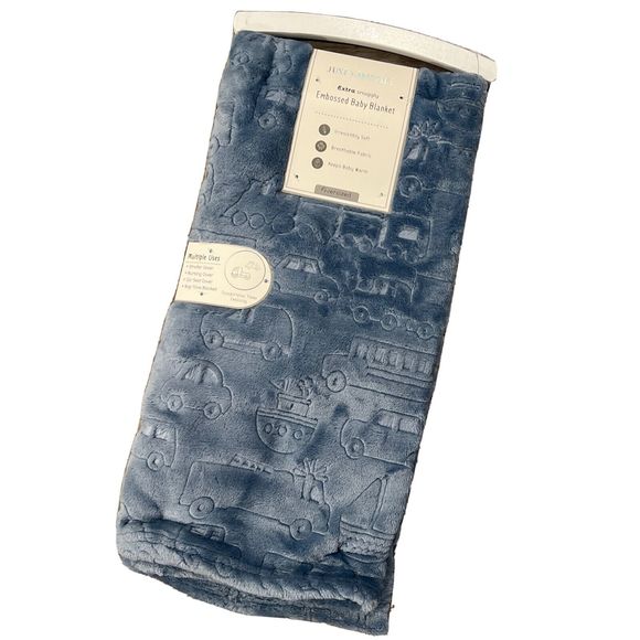 Just Imagine Embossed Baby Blanket Transportation Cars Vehicles Medium Blue New - Picture 1 of 7